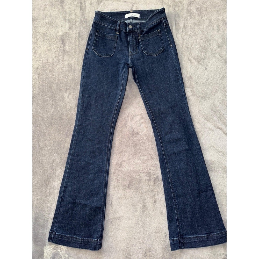 KanCan Women's Wide Leg‎ Stretch Denim Dark Wash Jeans Blue Size 25